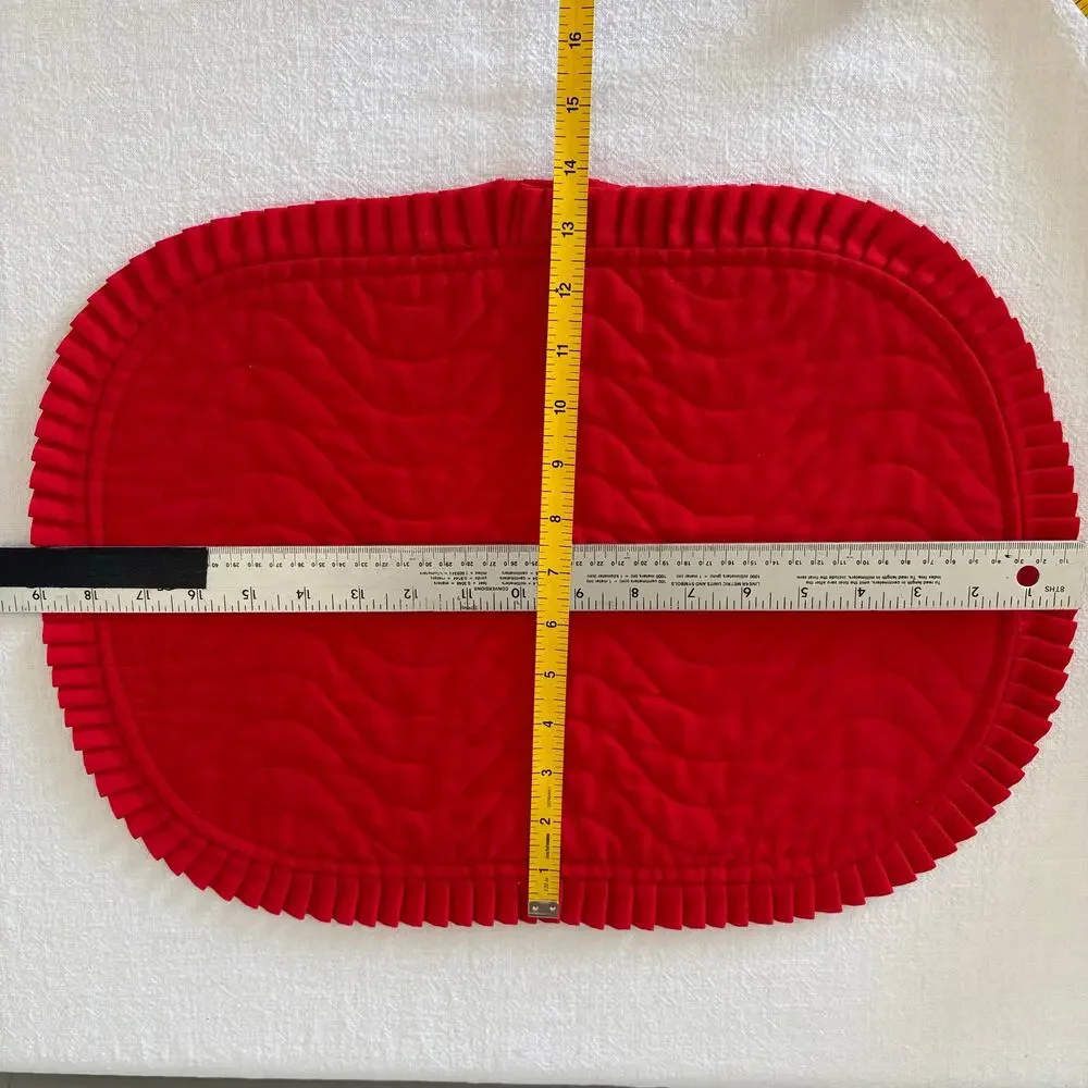 Vintage Red Quilted Placemats Set of 6 Pleated Ruffle Trim Cottage Table Linens
